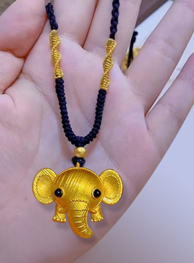 七豆豆黑绳编织手工萌趣小象拉丝小萌象项链大耳长鼻吉象毛衣链女