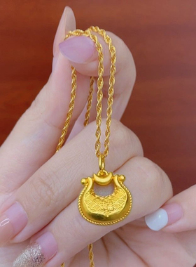 祥云纹锁福元宝福袋项链接气质