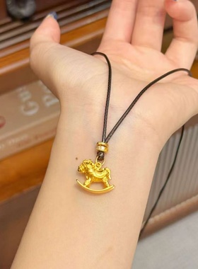 旋转摇小木马吊坠马上有钱项链