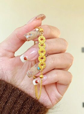 碎冰冰铜钱手链女时尚五帝币手串百搭潮手饰新年开运手链闺蜜款
