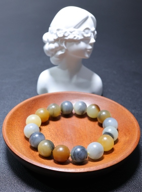 新疆和田玉楼兰三色手串12mm