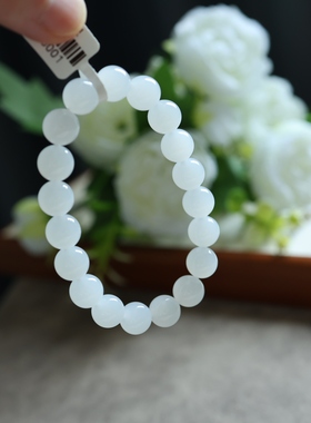 和田玉冰白手串10mm老坑料