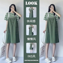Big size womens dress 2022 Summer new micro-fat sister is conspicoed wearing a hippie-baby bag Two-style foreign dress
