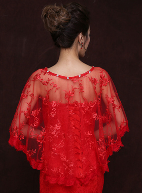 婚纱新娘白色红色礼服小外套披肩