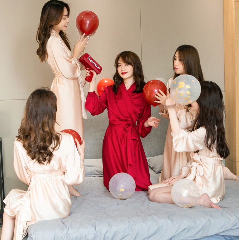 新娘独特结婚睡袍红色长款闺蜜晨袍 佩瑞缇睡袍/浴袍