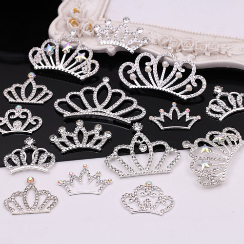 手工diy发饰材料韩国儿童发箍头纱配件水钻合金公主皇冠 配件 - 图3
