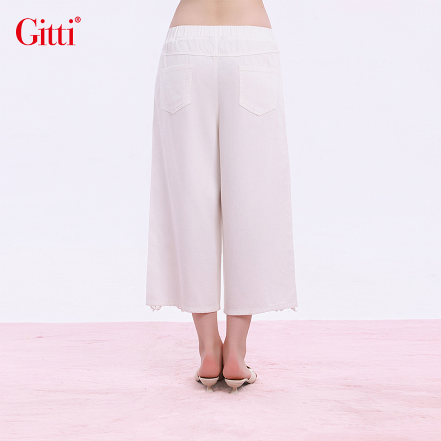 Gitti/吉蒂松紧腰蕾丝花边拼接裙裤女棉宽松大码阔腿裤G261067,淘宝优惠券,粉丝福利购,淘宝优惠卷