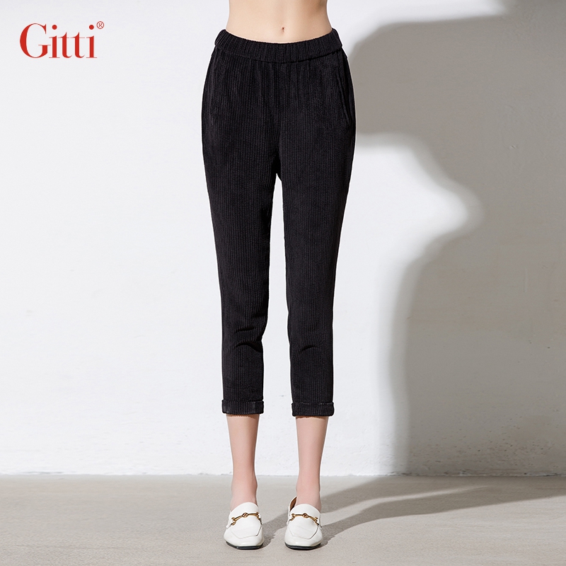 Gitti/吉蒂新品灯芯绒休闲裤女棉宽松大码小哈伦裤中裤G225311