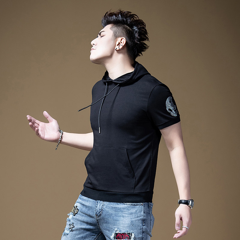 bm男士外星人烫钻印花连帽短袖卫衣 布莱迪梅尔维拉T恤