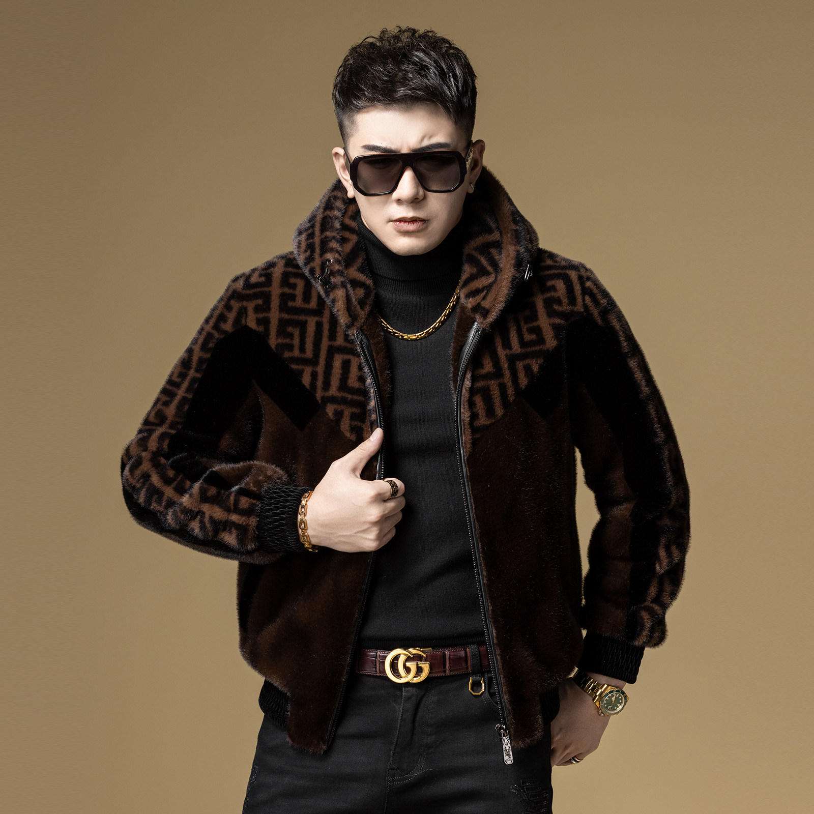 BM欧货潮牌男装高端拼色雪兰貂夹克外套男冬季连帽仿皮草保暖大衣,淘宝优惠券,粉丝福利购,淘宝优惠卷