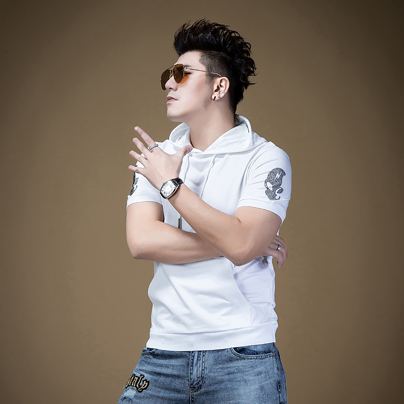 bm男士外星人烫钻印花连帽短袖卫衣 布莱迪梅尔维拉T恤