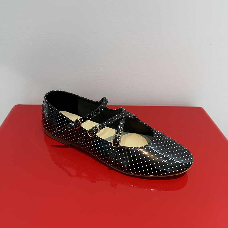 26SS黑色漆皮波点玛丽珍鞋女 三绑带平底百搭气质通勤芭蕾舞单鞋,淘宝优惠券,粉丝福利购,淘宝优惠卷