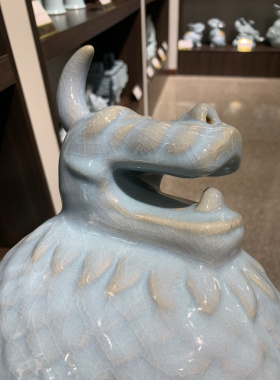 收藏级汝瓷天青汝窑天禄貔貅摆件客厅玄关办公室乔迁开业礼物高档