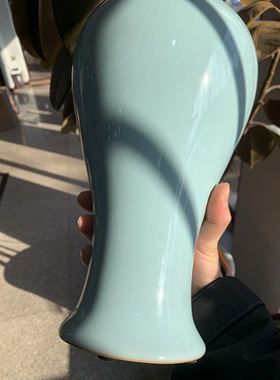 精工收藏汝瓷梅瓶花瓶台面摆件陶瓷装饰品家居博古架书柜美人花瓶