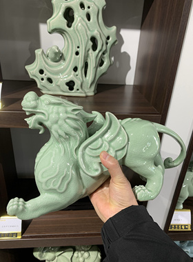 大师级汝窑貔貅摆件家居客厅办公室桌面装饰工艺品店铺开业送礼