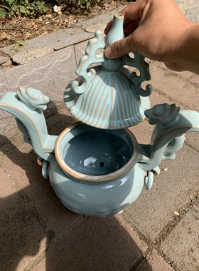 高仿古汝瓷八卦鼎香炉新中式桌面装饰品礼品客厅玄关书房博古架