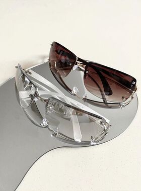 法式复古Y2K千禧辣妹墨镜女款无框镶钻科技感配饰ins小众太阳眼镜