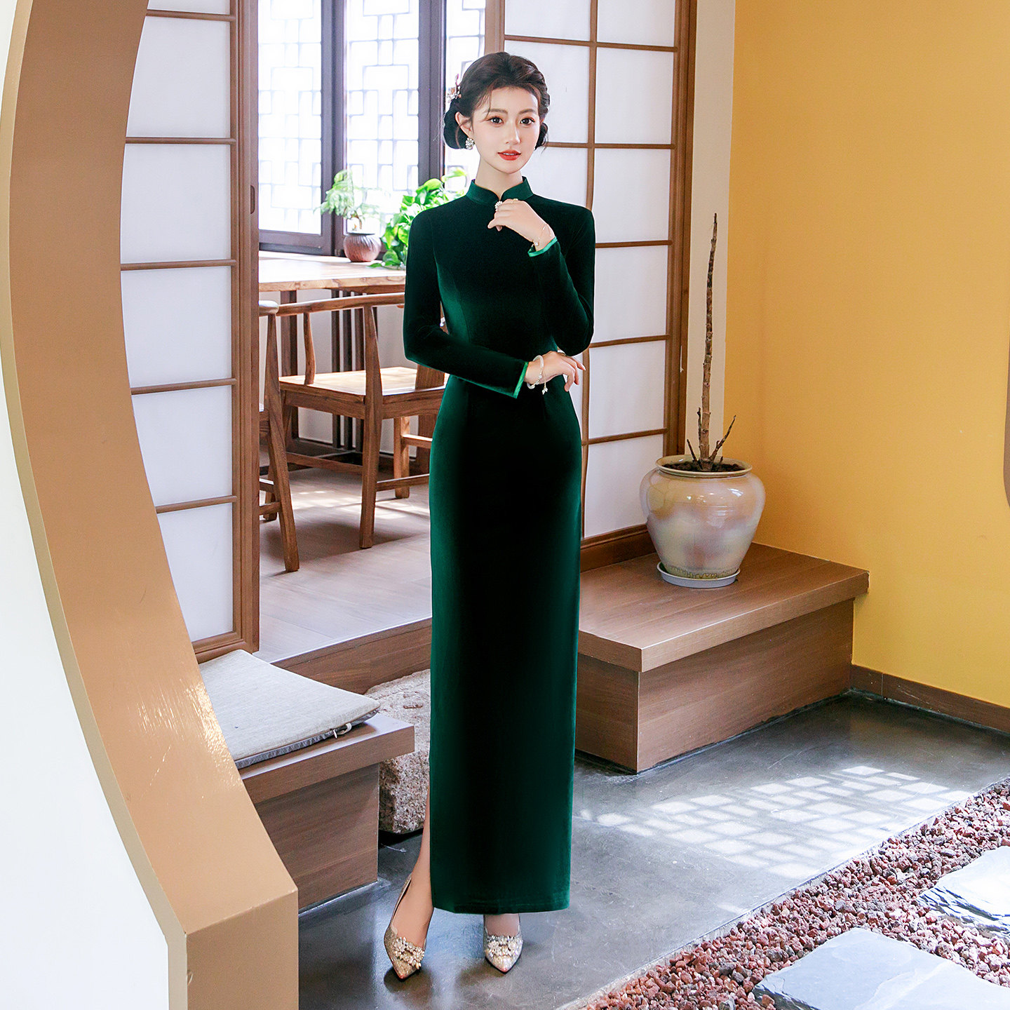 金丝绒旗袍喜婆婆婚宴装平时可穿红色礼服高端大气上档次妈妈走秀,淘宝优惠券,粉丝福利购,淘宝优惠卷