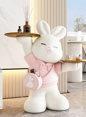 兔子客厅摆件电视柜旁边落地托盘