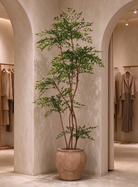 绿植高级仿真南天竹盆景室内装饰落地盆栽商业空间软装假植物摆件
