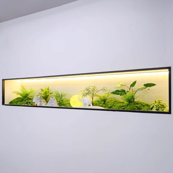 Simulated green plant long strip micro landscape entrance entrance landscaping indoor rockery stone teahouse restaurant window small decoration