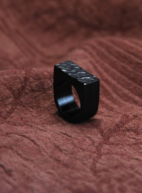 情侣天然黑檀木侘寂手工纹理戒指