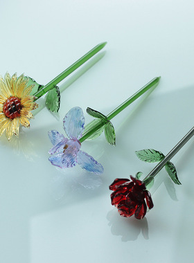 淄博琉璃向日葵仿真花摆件家居桌面装饰玻璃插花假花束礼物高级感