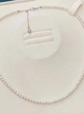 天然珍珠项链3-4mm近正圆强光baby链S925银扣头长度可调节锁骨链