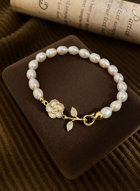 100%天然淡水珍珠精致山茶花项链女气质高级感颈链时尚精致锁骨链