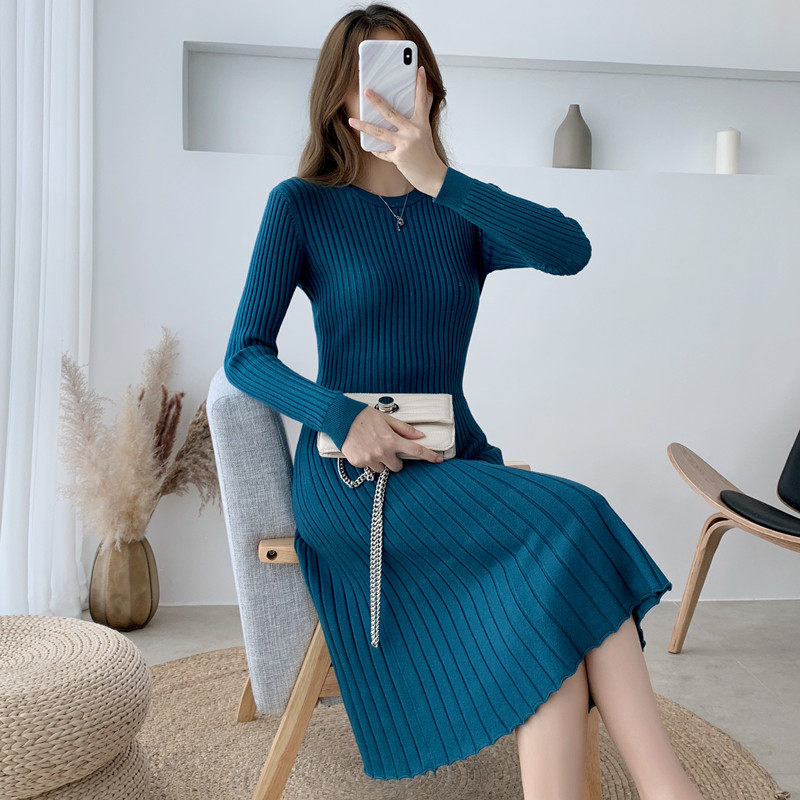 秋冬新款高腰气质长袖韩版打底裙子 莲桐连衣裙