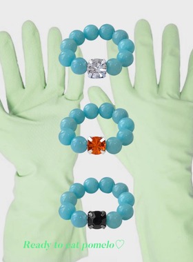 钻石彩色玉石撞色戒指圆珠