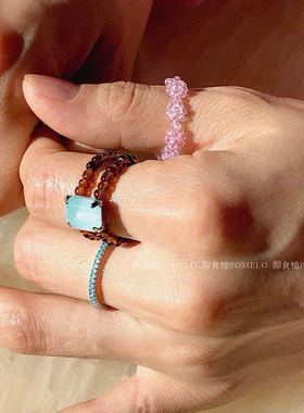 韩国ylyl手工编织夏日鸡尾酒戒指