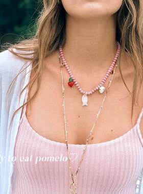 粉色农场*天然石彩色串珠项链