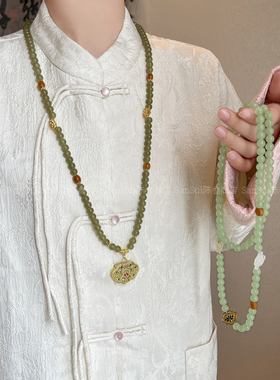 新中式平安锁串珠长款项链