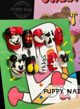 PUPPY家 迪士尼系列米奇米妮可爱卡通穿戴甲圣诞新年美甲手绘