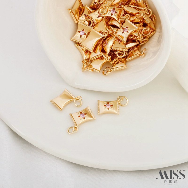 14K包金保色镶锆石袋装糖果diy手工配件手链项链饰品挂件吊饰吊坠,淘宝优惠券,粉丝福利购,淘宝优惠卷