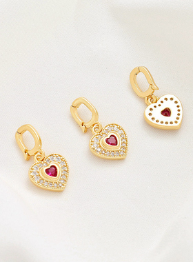 高保色18K包真金镶红刚玉万能扣爱心吊坠diy手工手链项链饰品配件