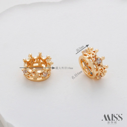 14K包金保色镶锆石皇冠10*5mm大孔隔珠跑环帽子圈diy手工饰品配件 - 图0