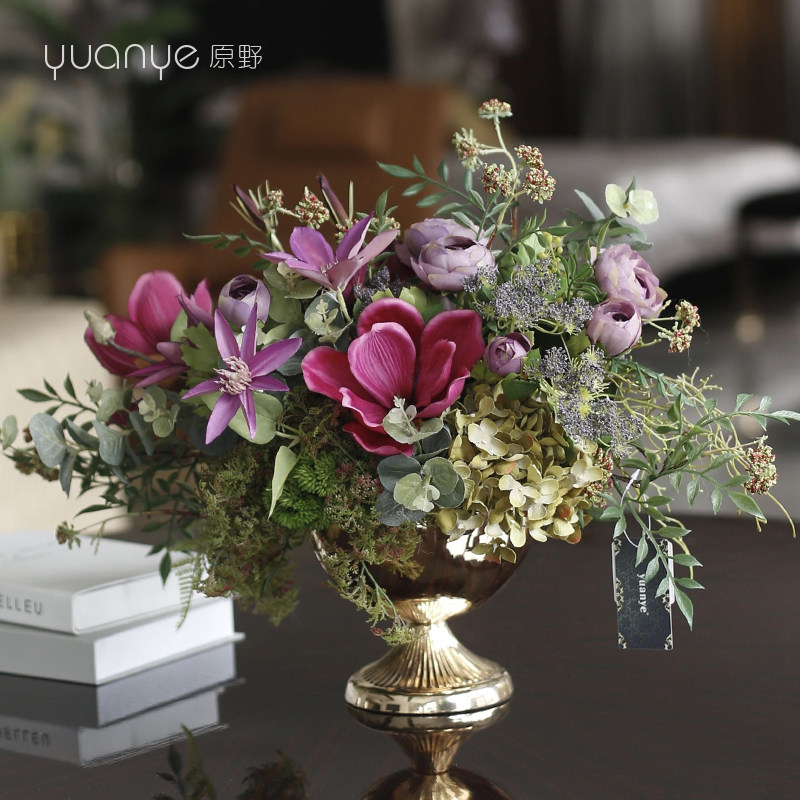 现代简约混搭花束仿真花假花套装花瓶花艺客厅酒店电视柜装饰