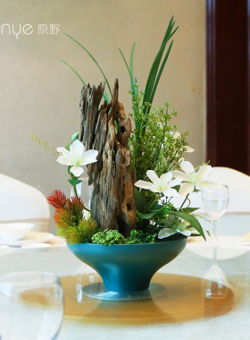 新中式高端餐桌花摆花