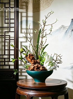 高档餐桌花摆花酒店餐厅圆桌中间仿真花装饰客厅新中式假花摆设件
