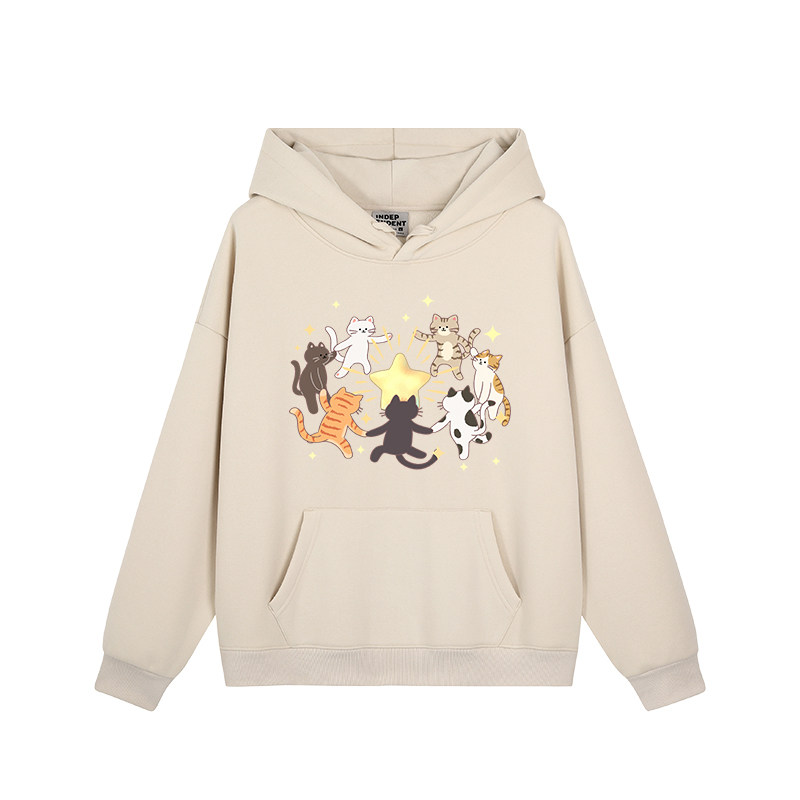 美式学院风复古卡通猫咪印花酒红色连帽卫衣女小个子宽松减龄上衣,淘宝优惠券,粉丝福利购,淘宝优惠卷