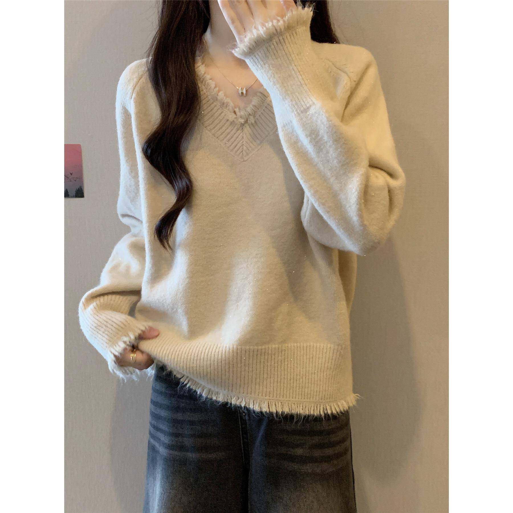 春秋大码女装胖mm毛衣V领针织衫流苏宽松显瘦遮肉长袖正肩0111r,淘宝优惠券,粉丝福利购,淘宝优惠卷