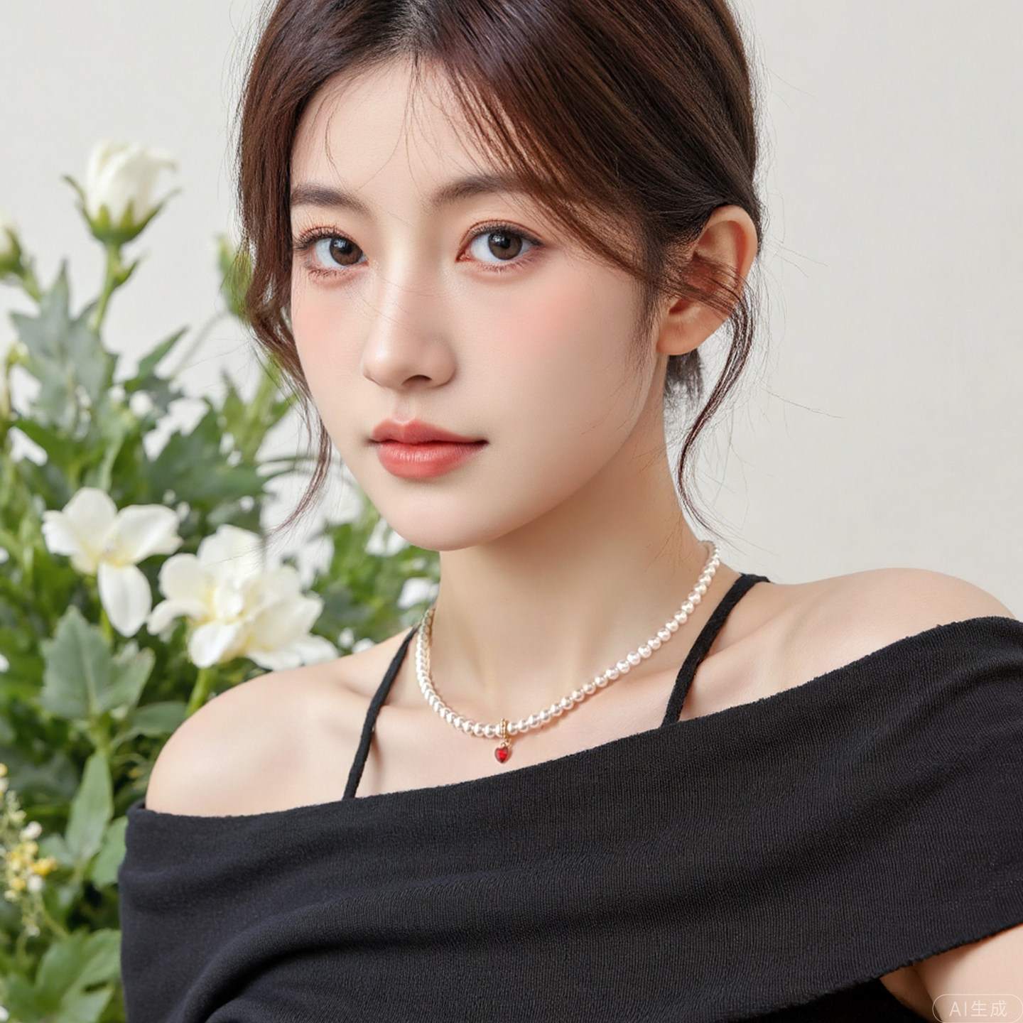 Annaya小红心天然珍珠项链颈链锁骨链饰品轻奢小众吊坠礼物女款