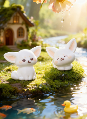 微景观摆件可爱阔耳狐  创意坐姿小狐狸树脂小摆件车载办公室摆件