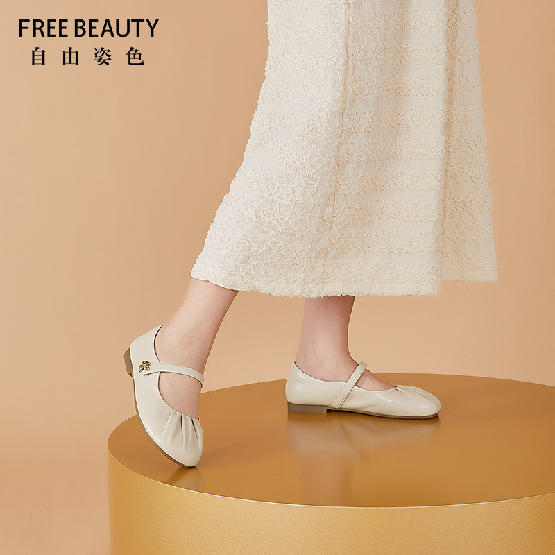 自由姿色软底玛丽珍鞋女春秋季新款羊皮甜美复古芭蕾银色单鞋 - 图2