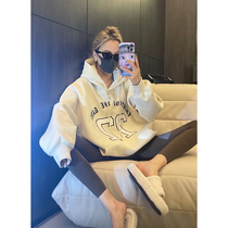 American chic Lazy Wind Casual Letter Pulling Rope with Hood Clothing Woman 2022 Autumn Winter New Thickened Long Sleeve Blouse