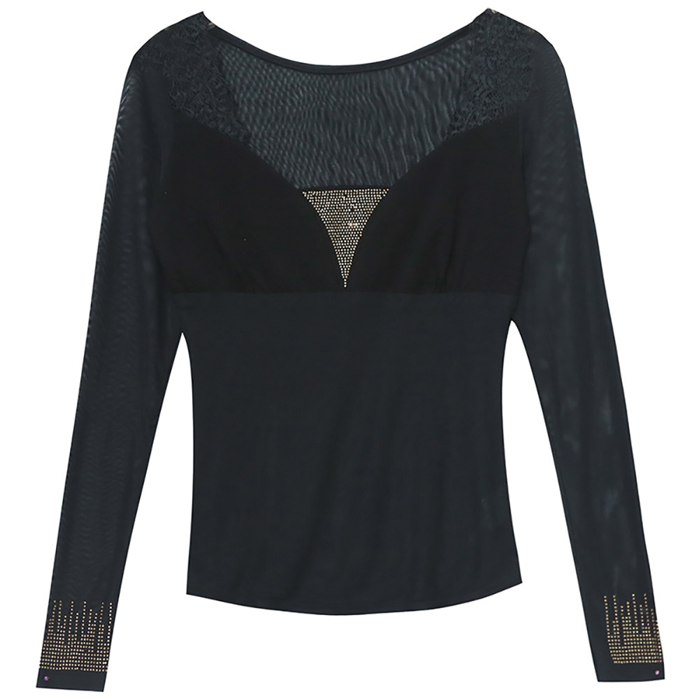 欧洲站秋冬新款性感蕾丝拼接t恤 芭乔雅T恤