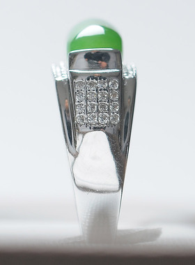 925纯银天然苹果绿宽边玉指环