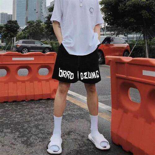 夏季黑白灰色短裤学生青少年美式高街休闲裤透气薄款宽松五分裤子 - 图3